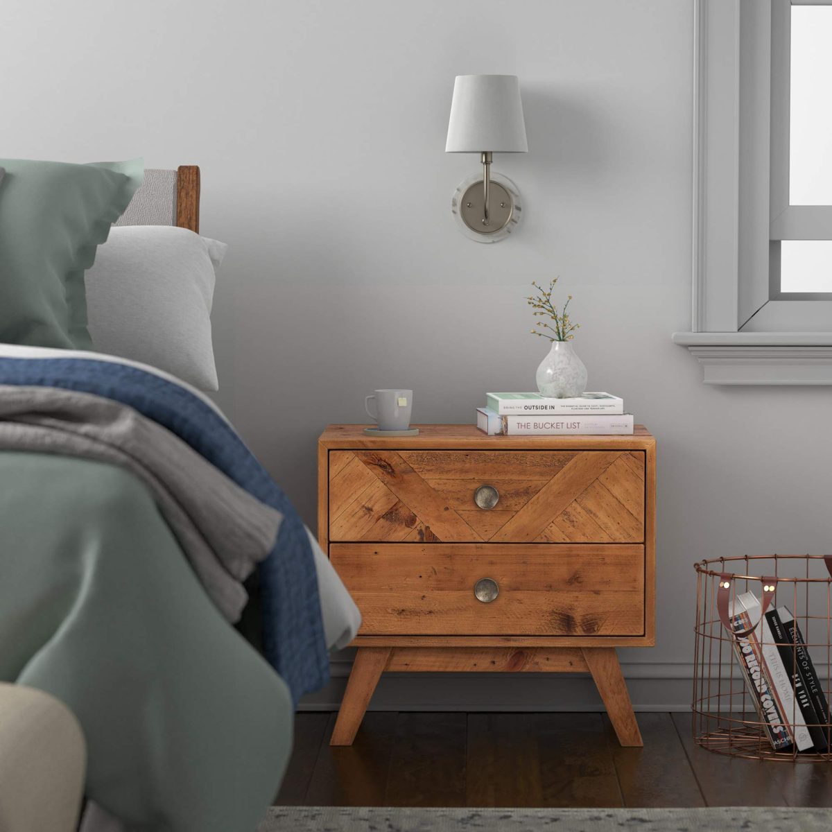 Amazon Brand - Stone & Beam Modern Farmhouse Solid Wood Nightstand with 2 Drawers, 25.5"W, Natural Finish