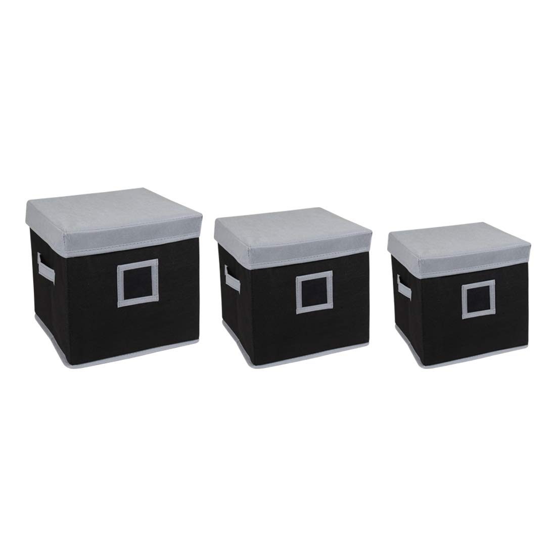 Amazon Brand - Solimo Fabric Storage Box with Lid Set, 3 Piece, Black and Grey