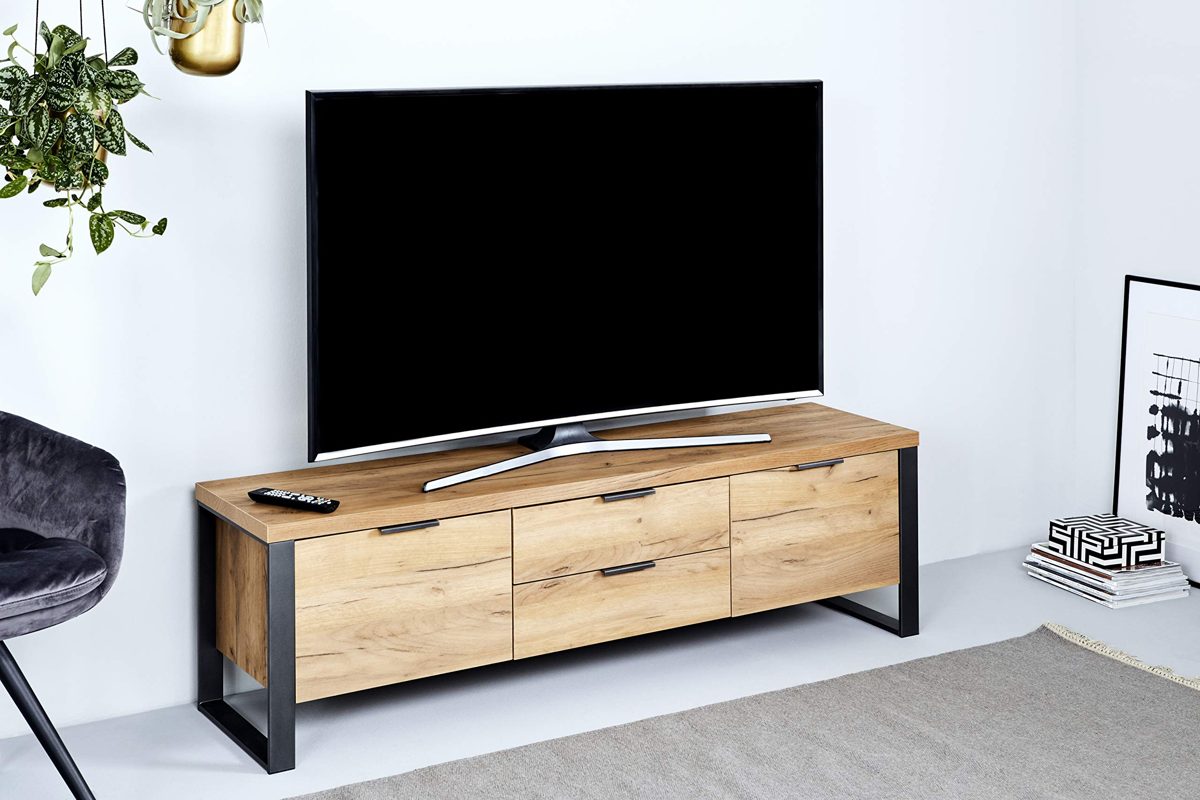 Amazon Brand - Movian Ems 2-Door 2-Drawer TV Stand for TVs up to 60", 152.4 x 39.5 x 45cm, Brown Oak-Effect/Black