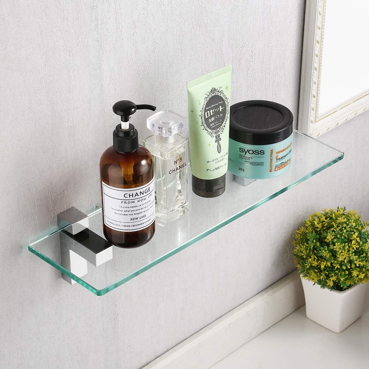 UMI Essentials 41cm Bathroom Wall Shelf Glass Shelf Tempered Glass Polished Chrome Finish BGS3201S40