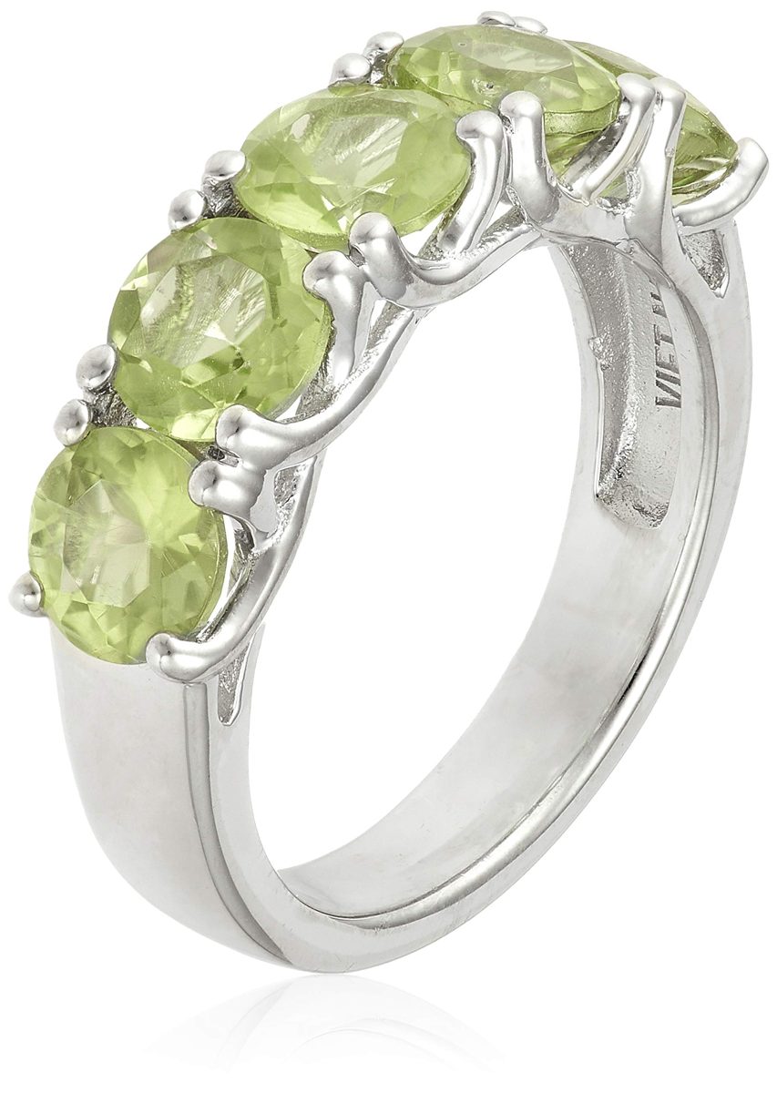 [Find] Amazon Collection Rhodium Plated Sterling siruba-raundokattonatyuraruperidotto 5 Stone Ring, Size 9