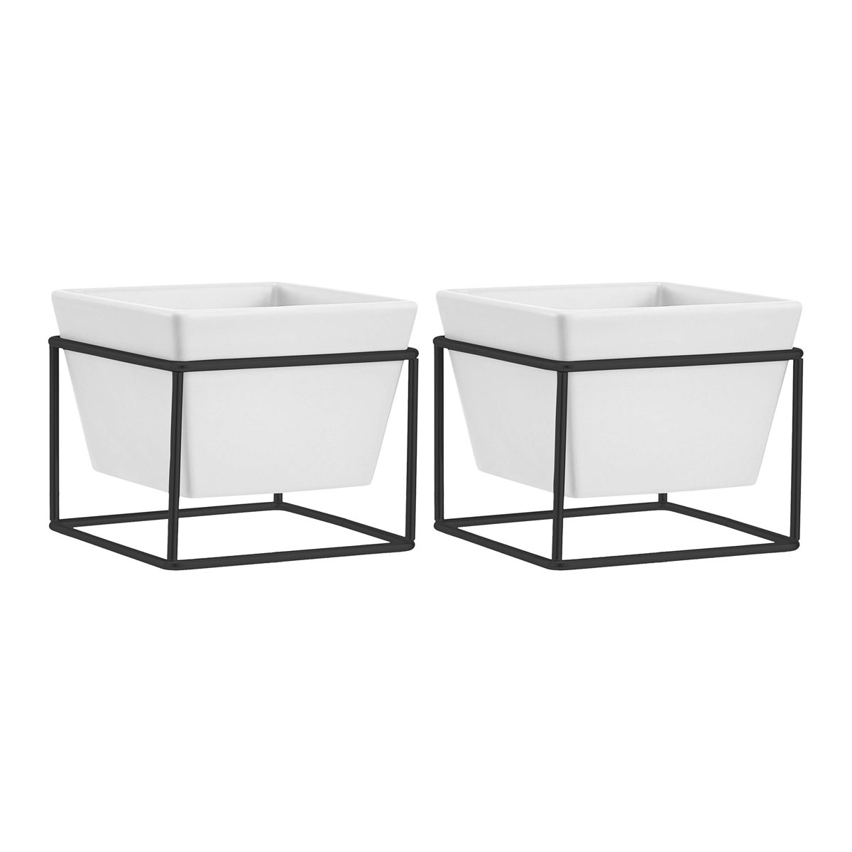 AmazonBasics Tabletop Planter, Square - White/Black (2-Pack)