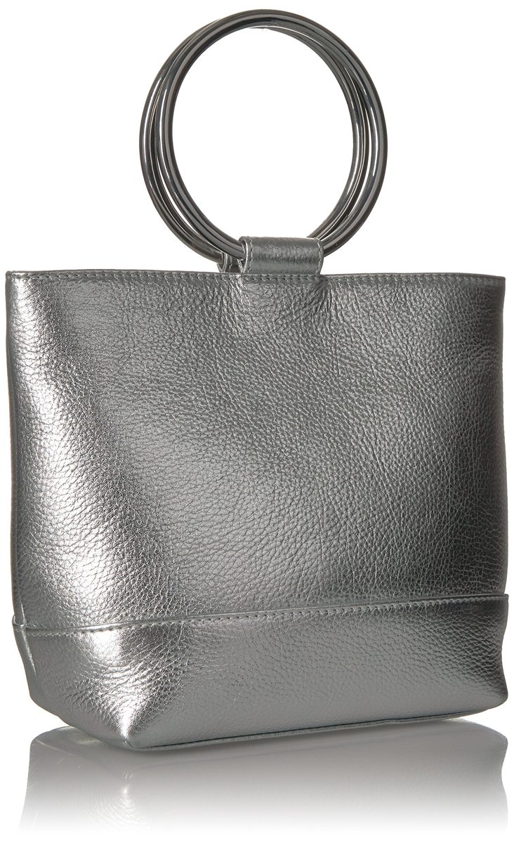 Amazon Brand - The Fix Sienna Mini Lthr Bucket Bag ORing Handle, silver/metallic