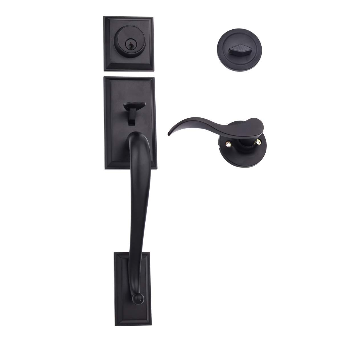 AmazonBasics Modern Handle Set and Deadbolt - Wave Door Lever - Matte Black
