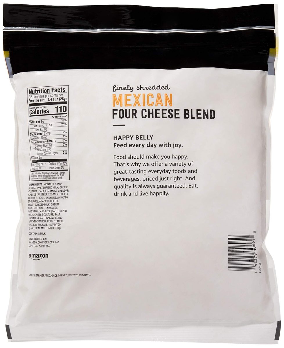 Amazon Brand - Happy Belly Shredded Mexican Four Cheese Blend, 32 Ounce
