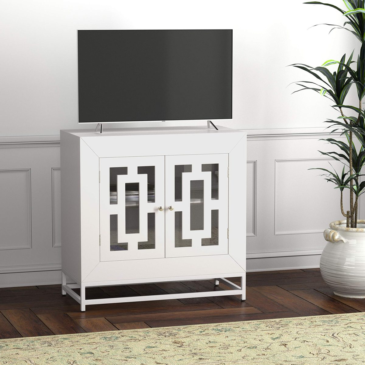 Amazon Brand – Ravenna Home Classic Glass-Doored Media Storage Cabinet, 31.5"W, White
