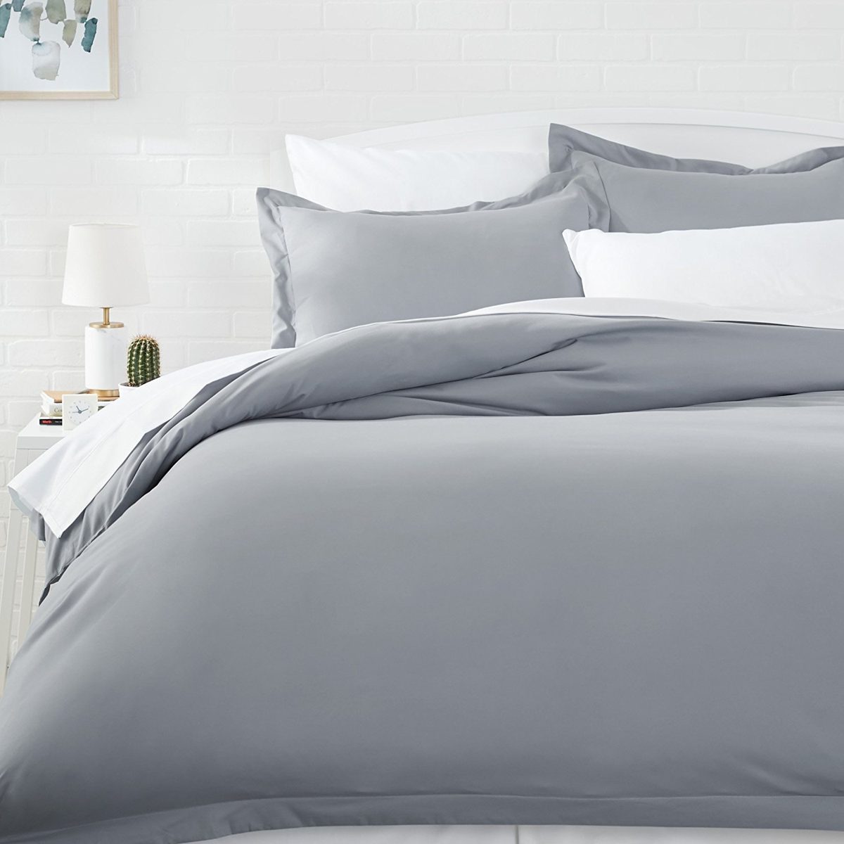 AmazonBasics Light-Weight Microfiber Duvet Cover Set with Snap Buttons - Full/Queen, Dark Grey