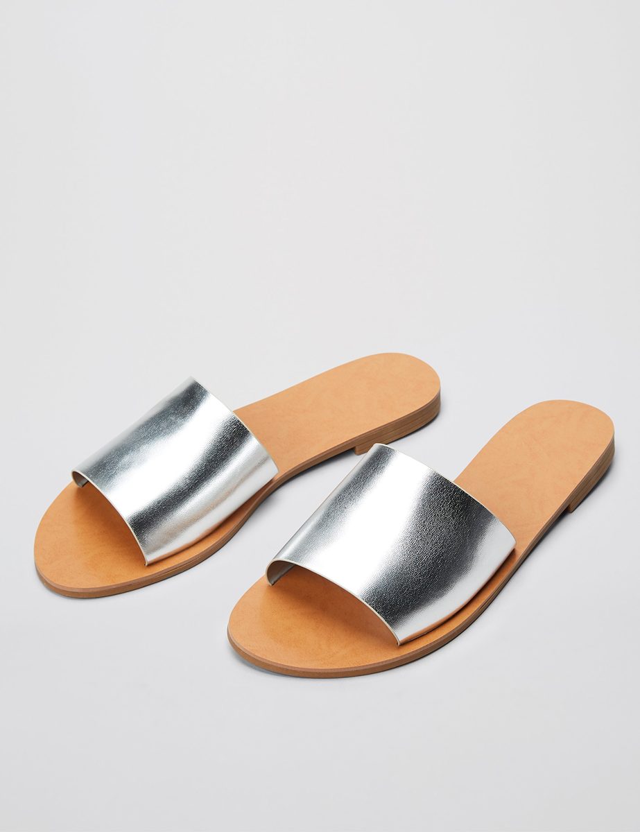 find. Women’s Flat Mule Sandals, Silver, 5 UK