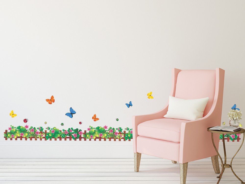 Amazon Brand - Solimo Wall Sticker for Home (Tiny Fence with Butterflies, Ideal Size on Wall, 180 cm X 50 cm)