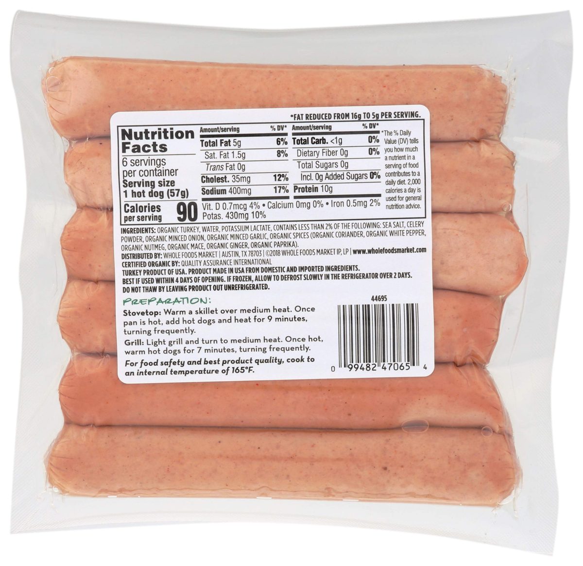 365 Everyday Value, Organic Uncured Turkey Hot Dogs (6 units), 12 oz