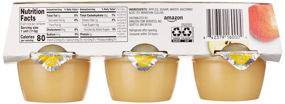 Amazon Brand - Happy Belly Sweetened Apple Sauce Cups, 6 Count, 24 Ounce