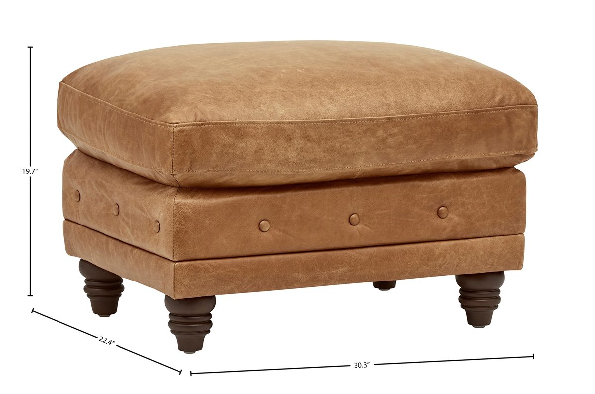 Amazon Brand – Stone & Beam Bradbury Chesterfield Leather Ottoman, 30.3"W, Cognac