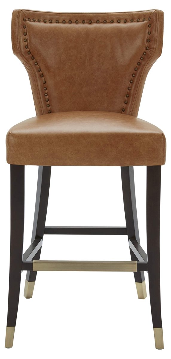 Amazon Brand – Stone & Beam Leather Barstool with Brass Nailhead Trim, 43"H, Cognac