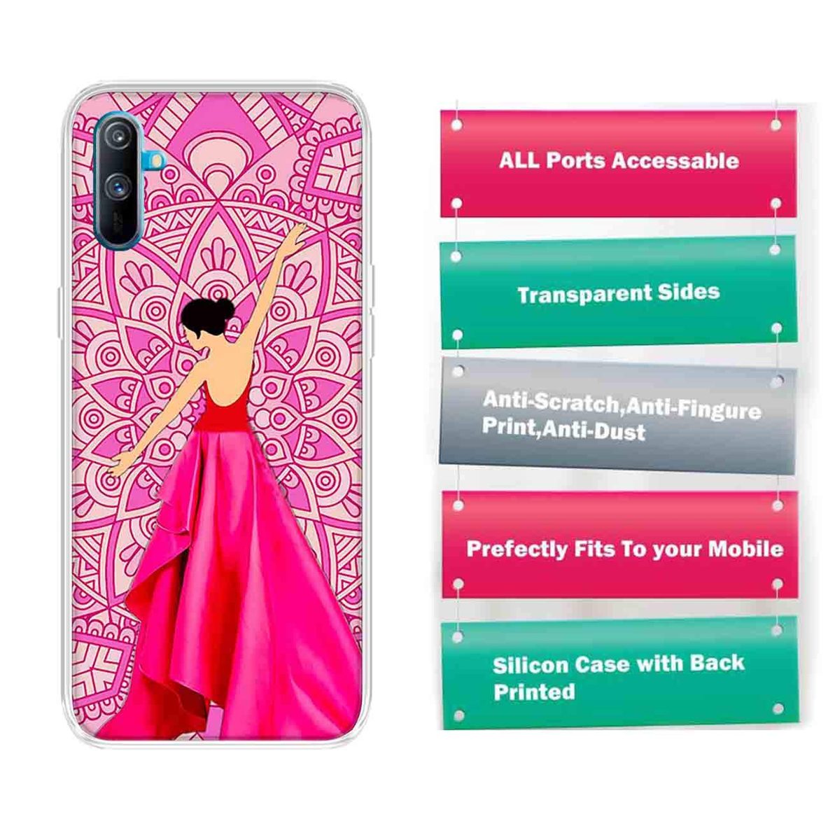 Amazon Brand - Solimo Designer Multicolor Girl Pink Design Printed Soft Back Case Mobile Cover for Realme C3
