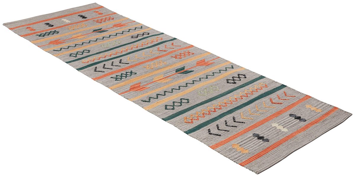 Amazon Brand – Stone & Beam Casual Geometric Cotton Area Rug, 5 x 8 Foot, Flatweave, Grey, Orange, Blue