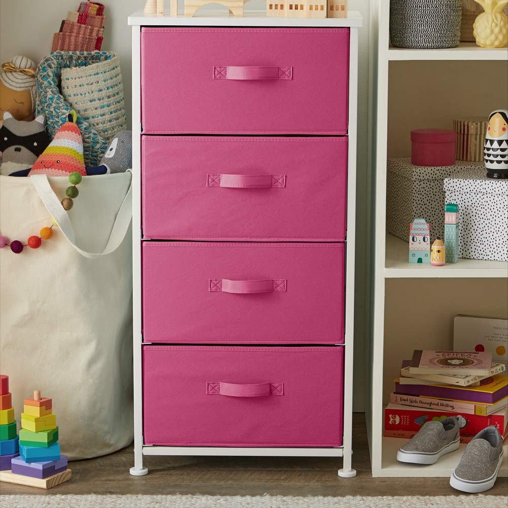AmazonBasics Fabric 4-Drawer Storage Organizer - Replacement Drawers, Hot Pink