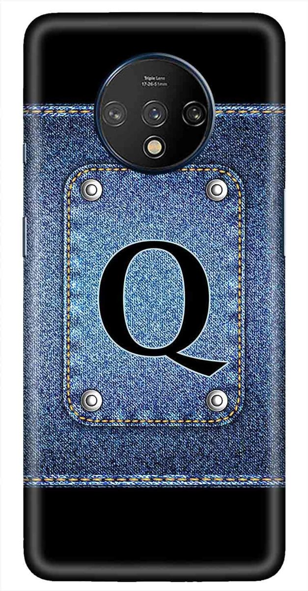 Amazon Brand - Solimo Designer Button Jeans Alphabet-Q 3D Printed Hard Back Case Mobile Cover for OnePlus 7T