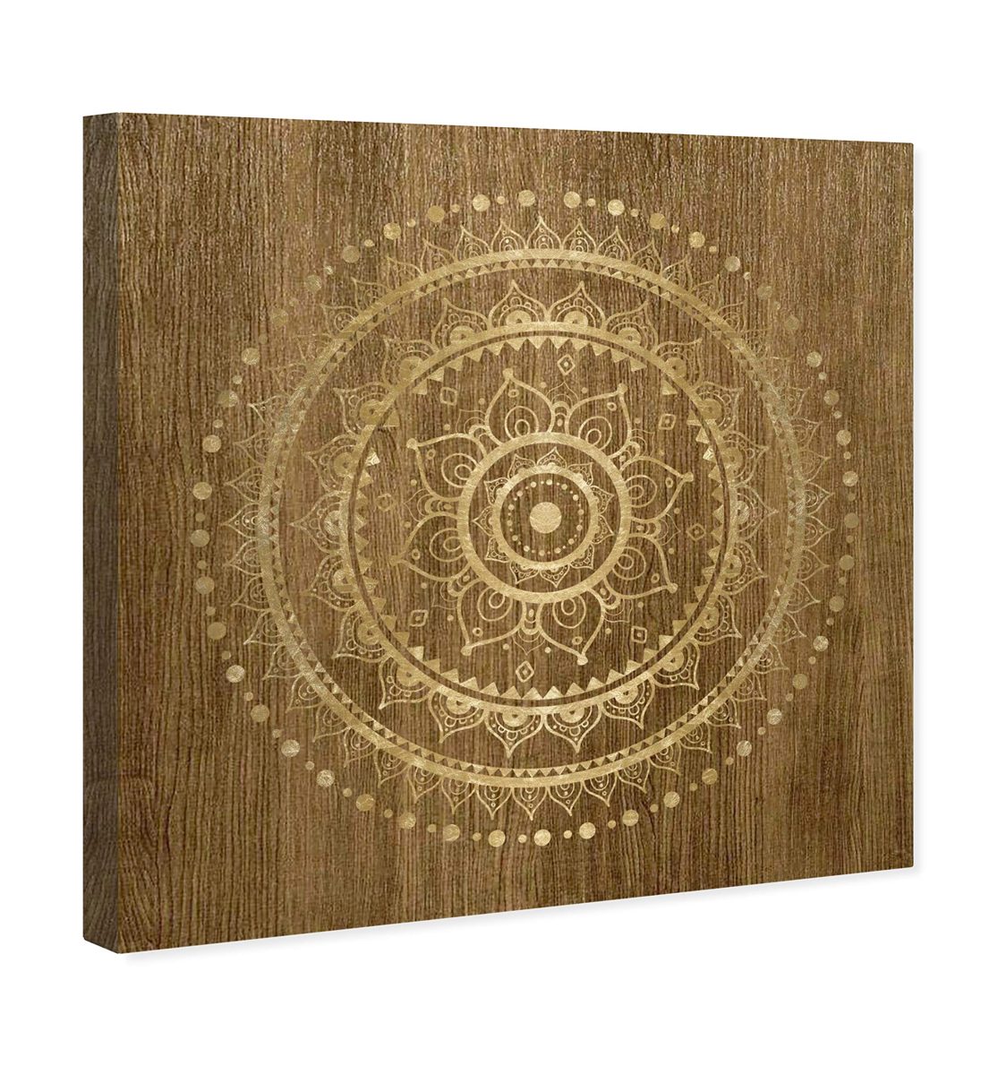 Amazon Brand – Stone & Beam Contemporary Gold on Brown Mandala Canvas Wall Art Print, 16" x 16"
