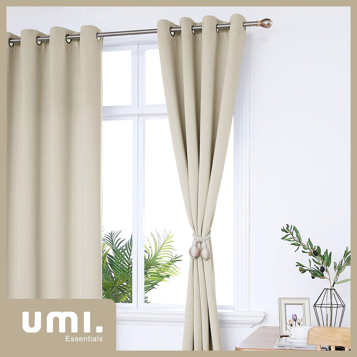 UMI by Amazon Blackout Curtains Thermal Insulated Window Curtains Eyelet Super Soft Window Treatment for Bedroom 46 x 90 Inch Beige 2 Panels