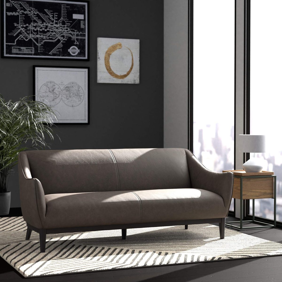 Amazon Brand – Rivet Bayard Contemporary Leather Couch with Curved Back and Armrests, 76"W, Grey