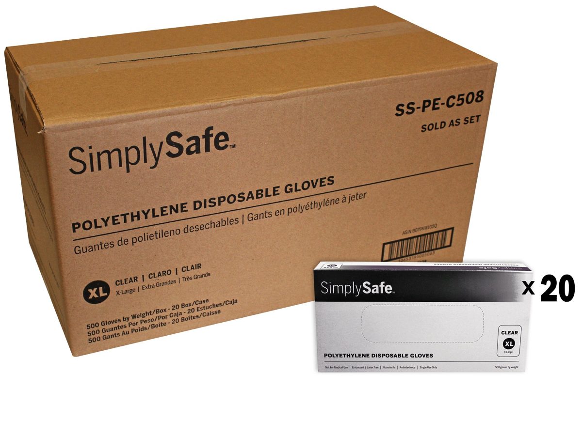 Simply Safe Poly Food Service Disposable Gloves, Translucent, 500 per box/20 Boxes per case, Extra Large
