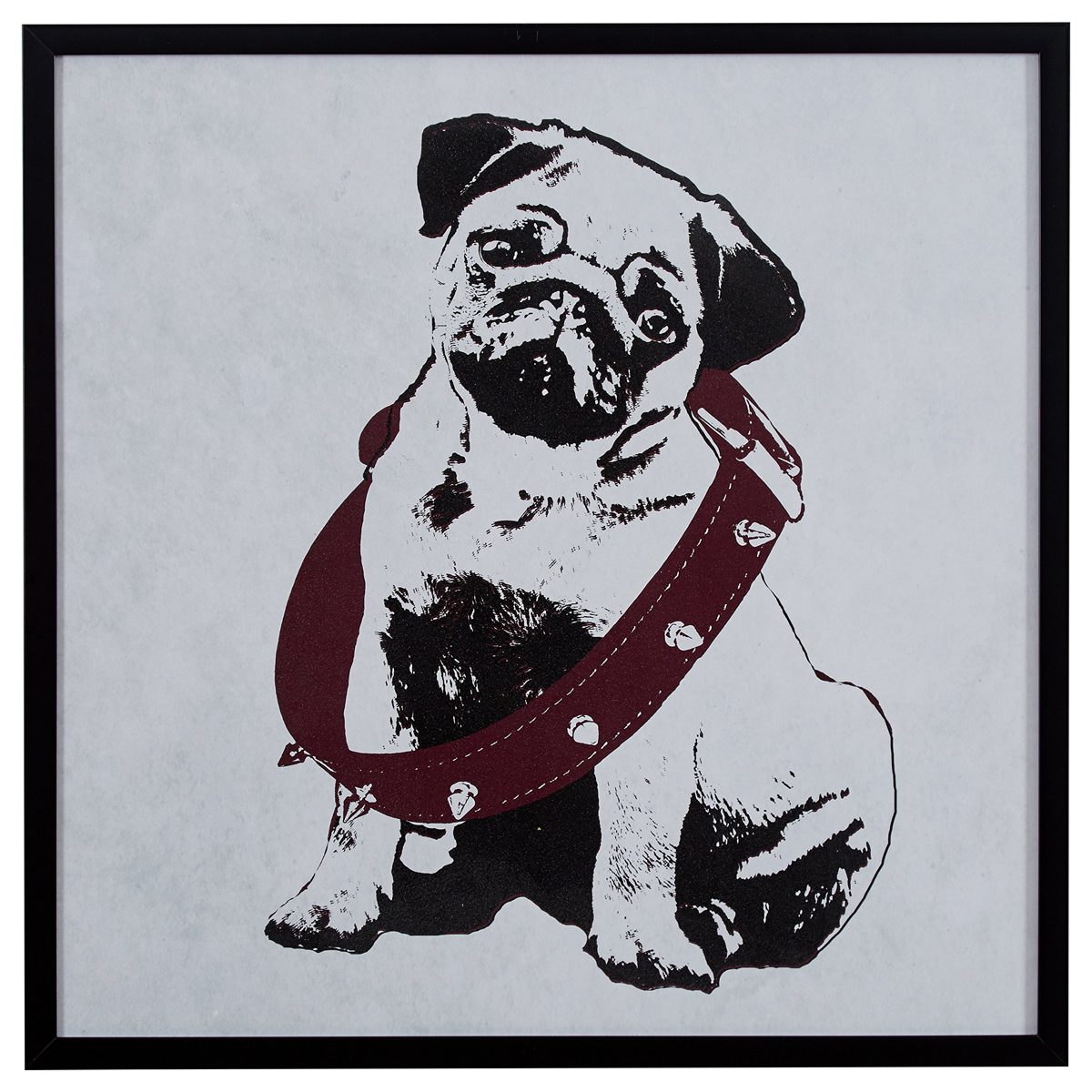 Amazon Brand – Rivet Puppy Eyed Dog in Burgundy Collar Print Wall Art in Black Frame, 30.5" x 30.5"