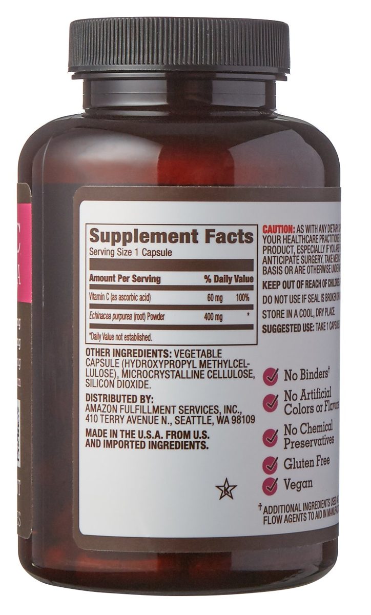 Amazon Elements Vitamin C 60mg with Echinacea 400mg, Vegan, 130 Capsules, 4 month supply