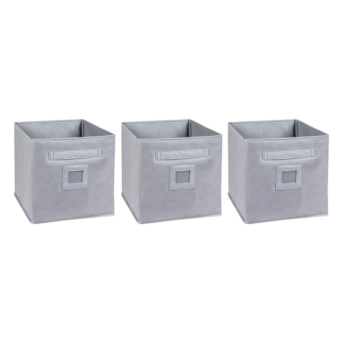 Amazon Brand - Solimo Fabric Storage Box, Medium, Set of 3, Dark Grey