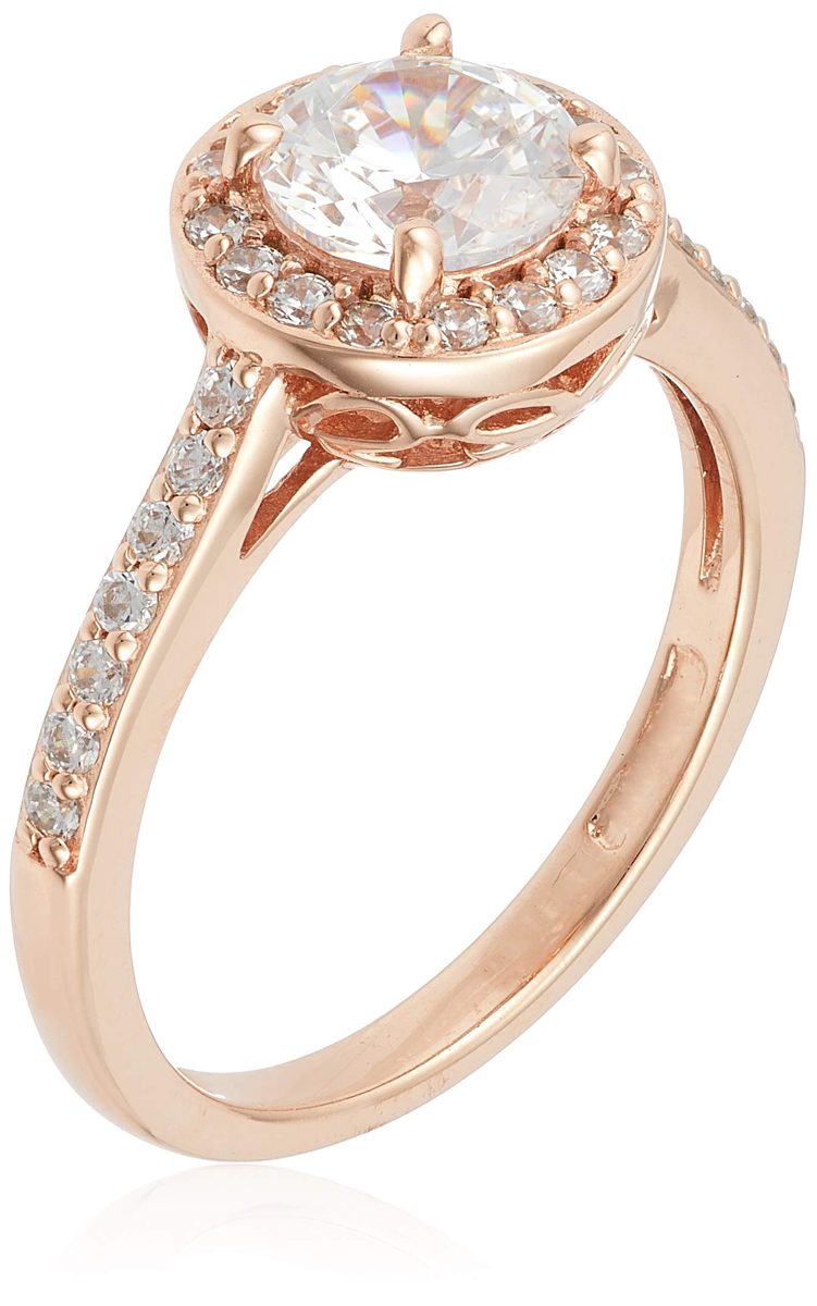 Rose Gold-Plated Sterling Silver Swarovski Zirconia Round-Cut Halo Ring (1.95 cttw), Size 6