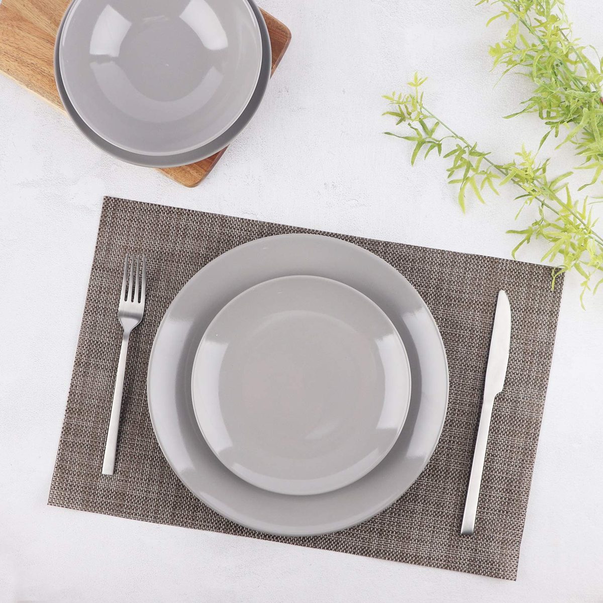 AmazonBasics 18-Piece Stoneware Dinnerware Set - Smokey Grey, Service for 6