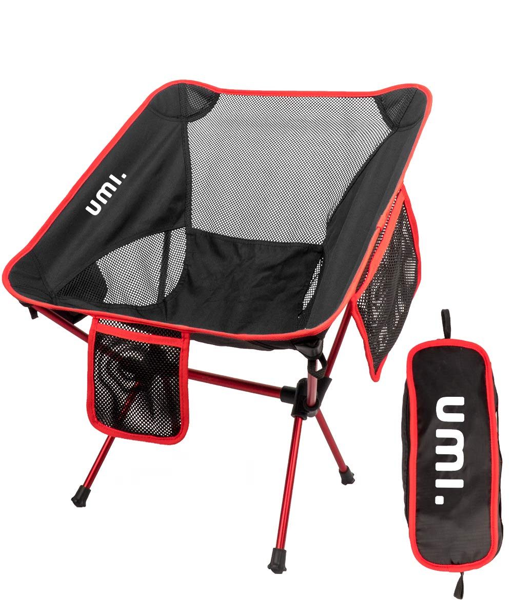 UMI. Essentials Portable Camping Chair Compact Ultralight Folding Chair with Carry Bag for Hiking, Beach,Fishing,Outdoor Heavy Duty 265 lb Capacity Red