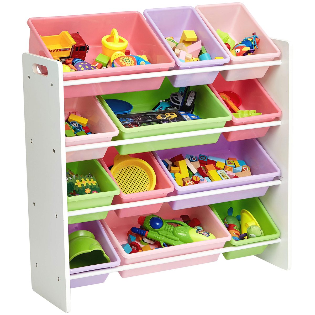AmazonBasics Kids Toy Storage Organizer Bins - White/Pastel (Renewed)