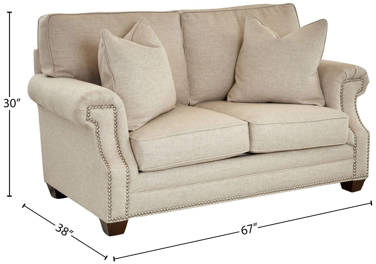 Amazon Brand – Stone & Beam Cedar Upholstered Loveseat Sofa Couch with Nailheads, 67"W,Oat Beige