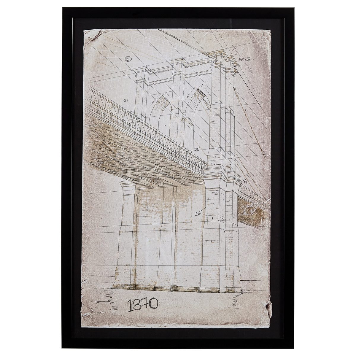 Amazon Brand – Stone & Beam Modern Print of Brooklyn Bridge Sketch, Black Frame, 26" x 38"