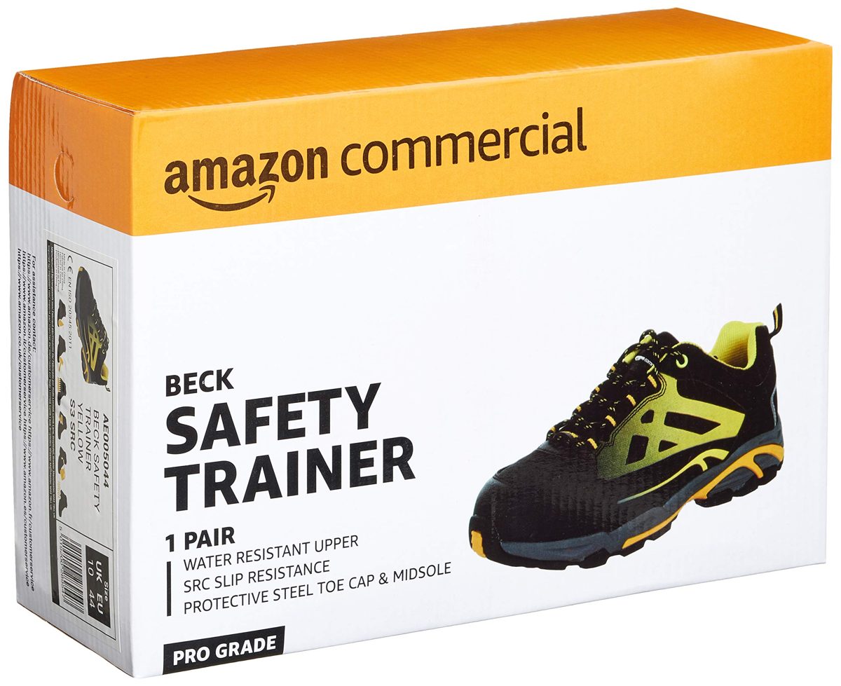 AmazonCommercial Steel Toe Cap Safety Shoes for Men Women Protective Industrial Trainers Work Shoes for Construction Site Black/Yellow Size 46