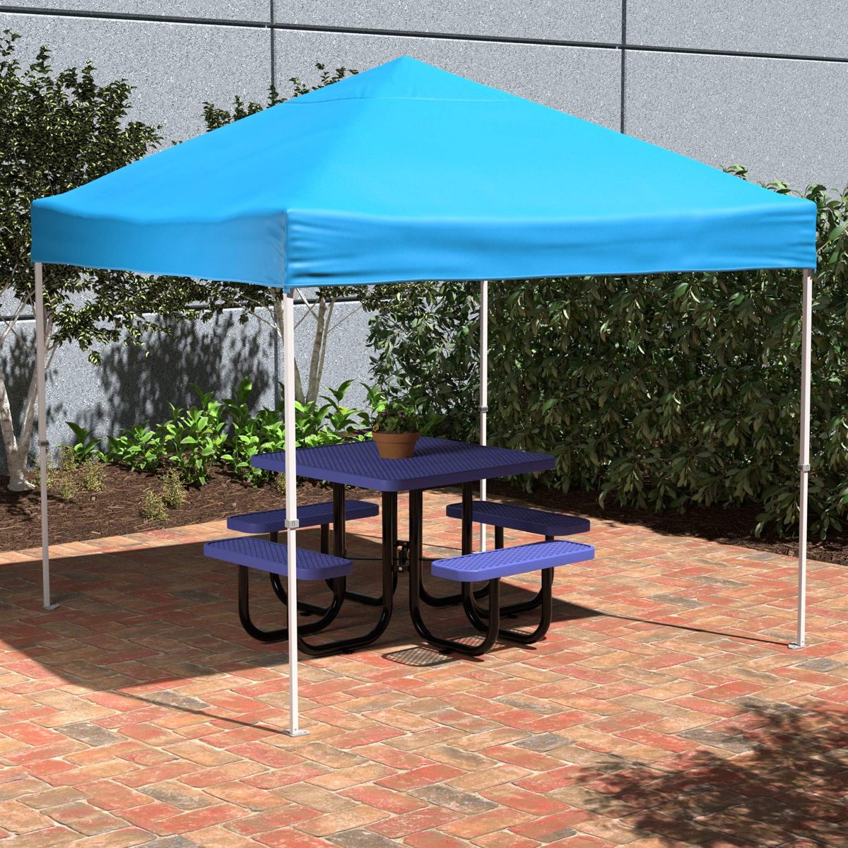 AmazonBasics Outdoor Pop Up Canopy, 10ft x 10ft with Wheeled Carry, 4-pk weight bag, Blue