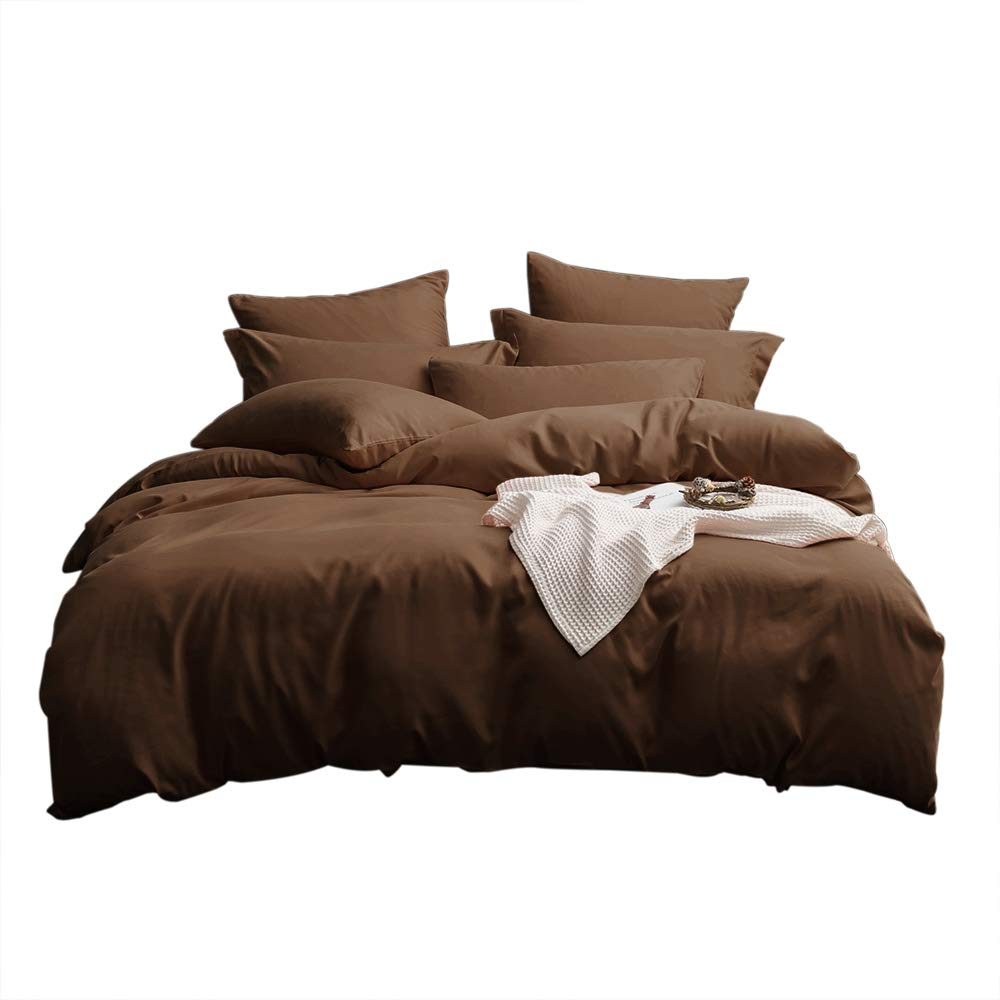 UMI. Essentials Microfiber Duvet Cover Set,Lightweight and Soft Bedding Set (8 Sizes,12 Colours)(155x220+1x80x80cm,Chocolate)