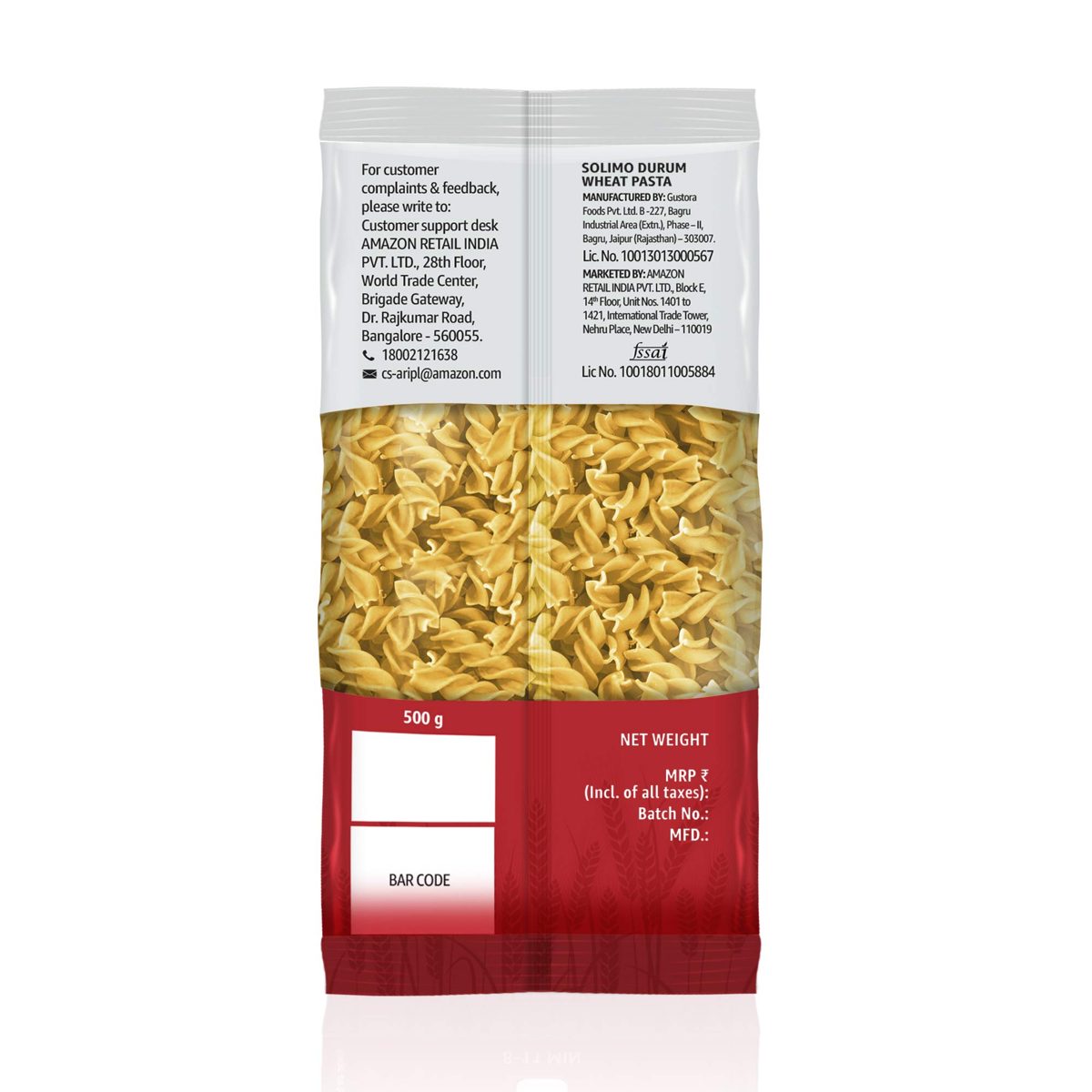 Amazon Brand - Solimo Durum Wheat Fusilli Pasta, 500g
