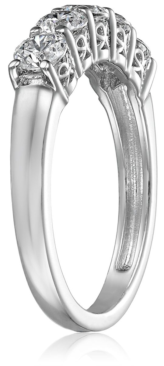 Platinum-Plated Sterling Silver Round-Cut 5-Stone Ring made with Swarovski Zirconia (1.25 cttw), Size 8