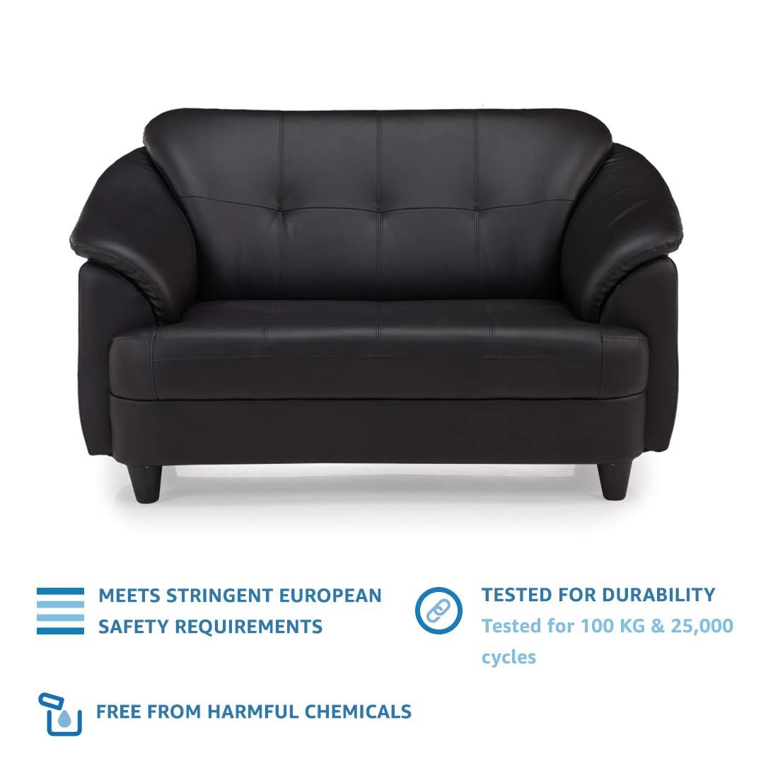 Amazon Brand - Solimo Newport Leatherette 2 Seater Sofa (Black)