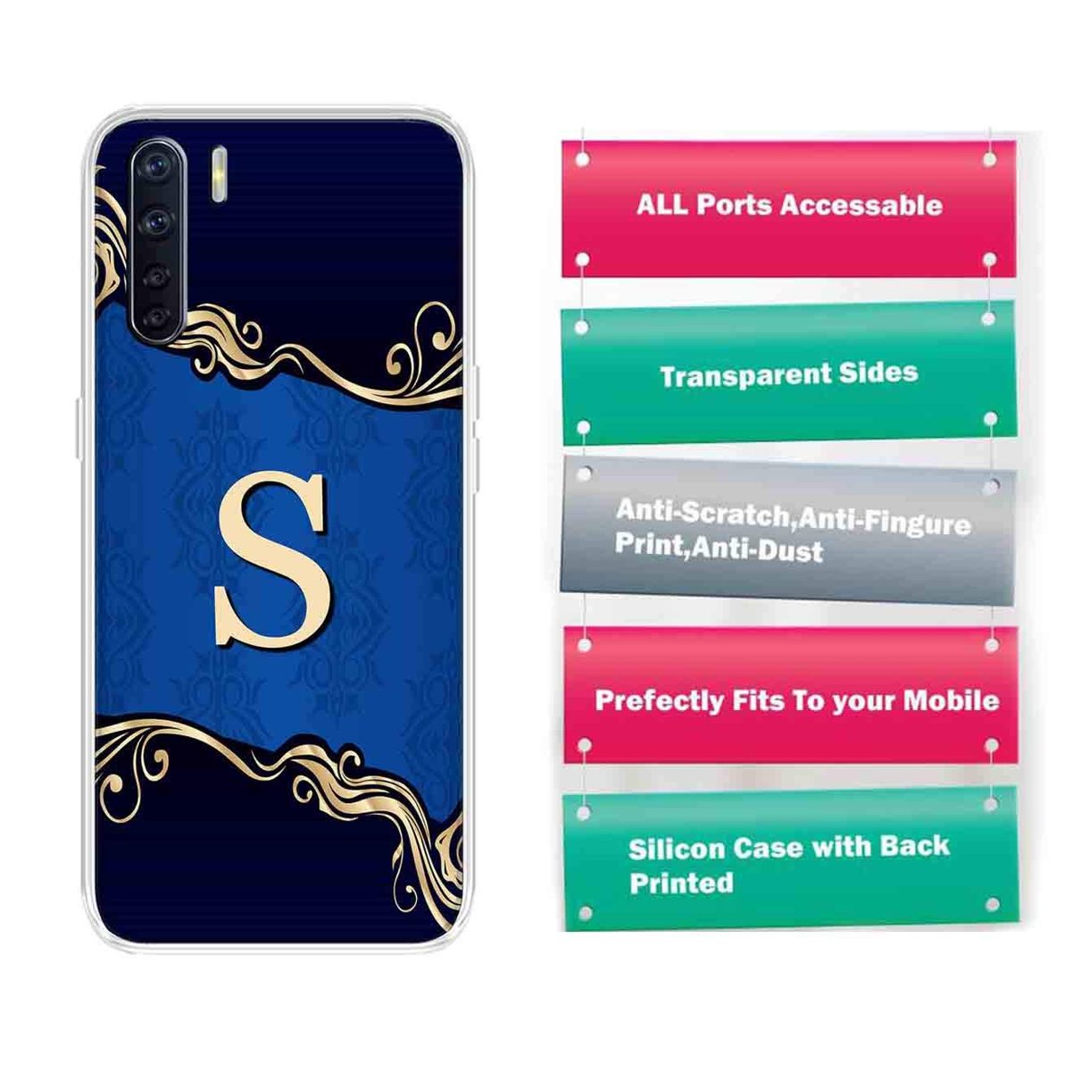 Amazon Brand - Solimo Designer Multicolor Blue Pattern Alphabet-S Printed Soft Back Case Mobile Cover for Oppo F15