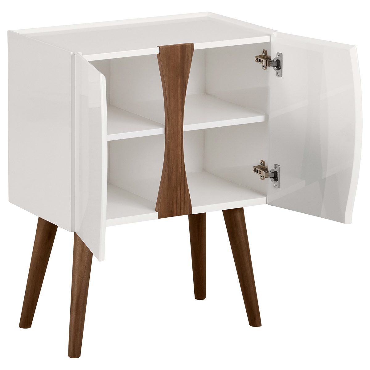 Amazon Brand – Rivet Modern Lacquer and Wood Cabinet, 23.6"L, Glossy White and Wood