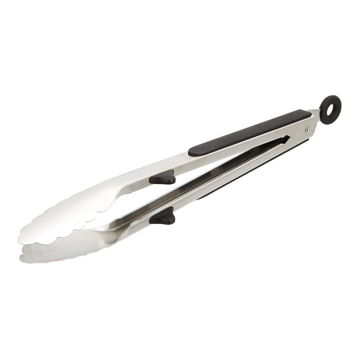 AmazonBasics Stainless Steel Kitchen Tongs, Black Non-Slip Grip, 12-Inch