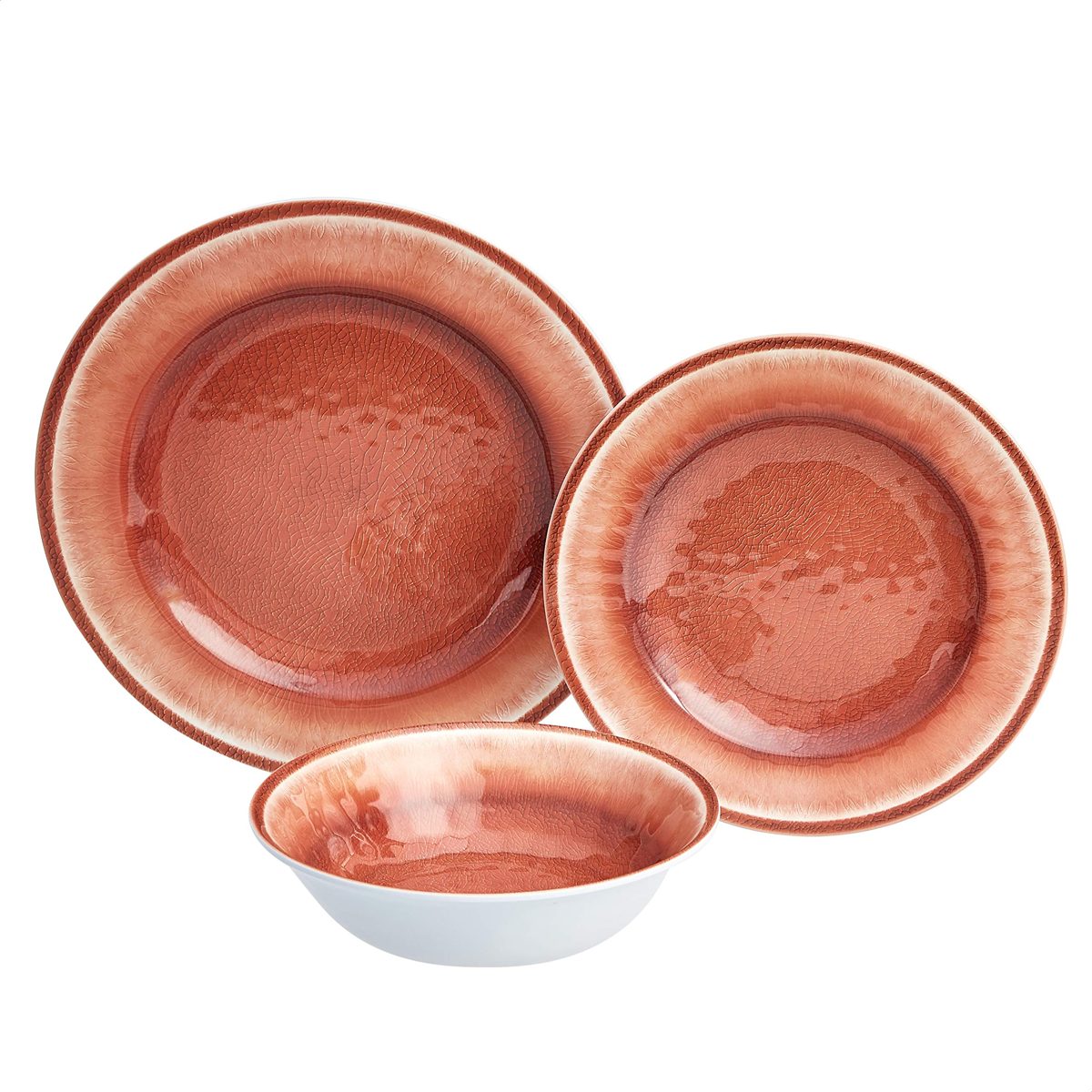 AmazonBasics 12-Piece Melamine Dinnerware Set - Service for 4, Red Crackle Glaze