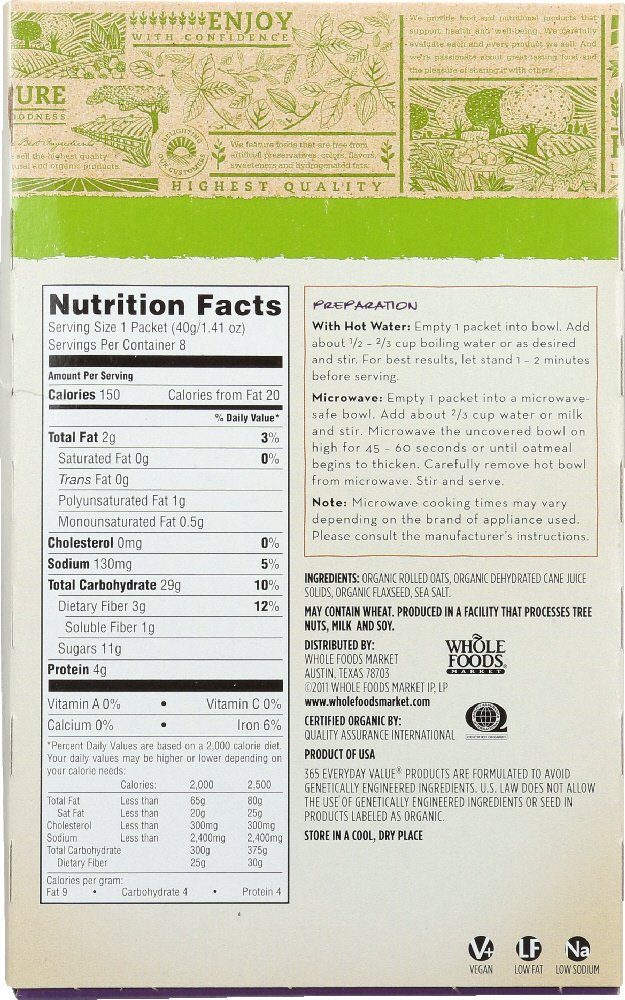 365 Everyday Value, Organic Instant Oatmeal, Oats & Flax, 8 ct