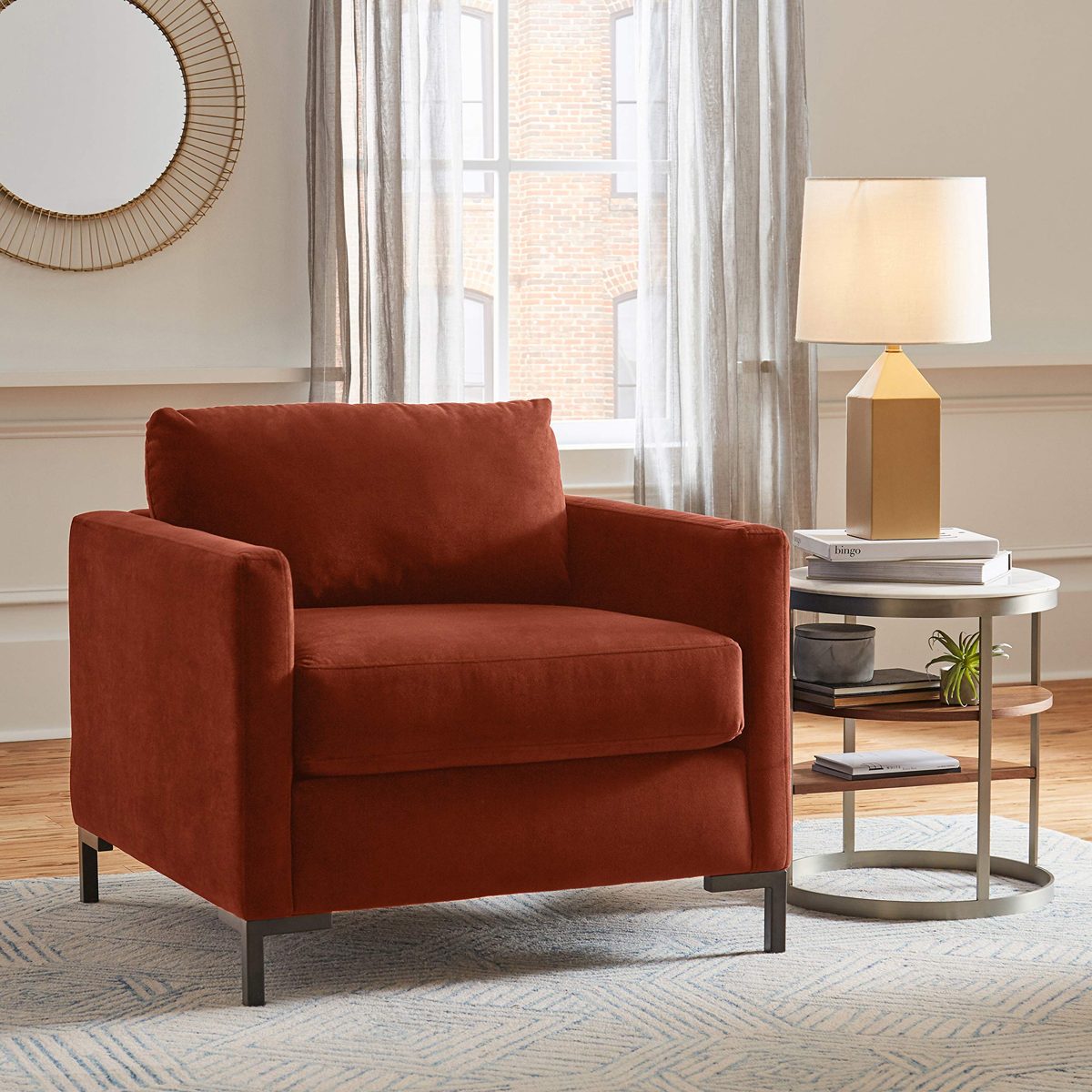 Amazon Brand – Rivet Edgewest Low Back Modern Accent Chair, 34"W, Rouge Red