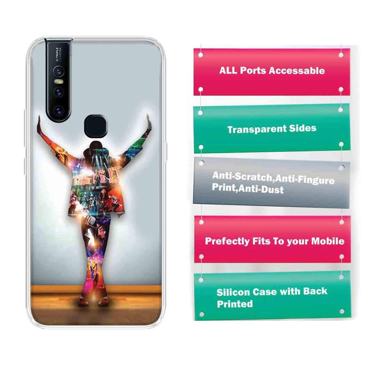 Amazon Brand - Solimo Designer Multicolor Michael Jackson Dance Printed Soft Back Case Mobile Cover for Vivo V15