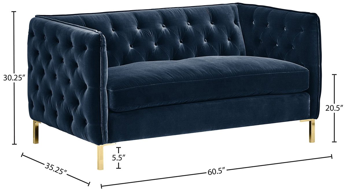 Amazon Brand – Rivet Eva Mid-Century Modern Tufted Velvet Down-Filled Loveseat Sofa Couch, 60.5"W, Navy