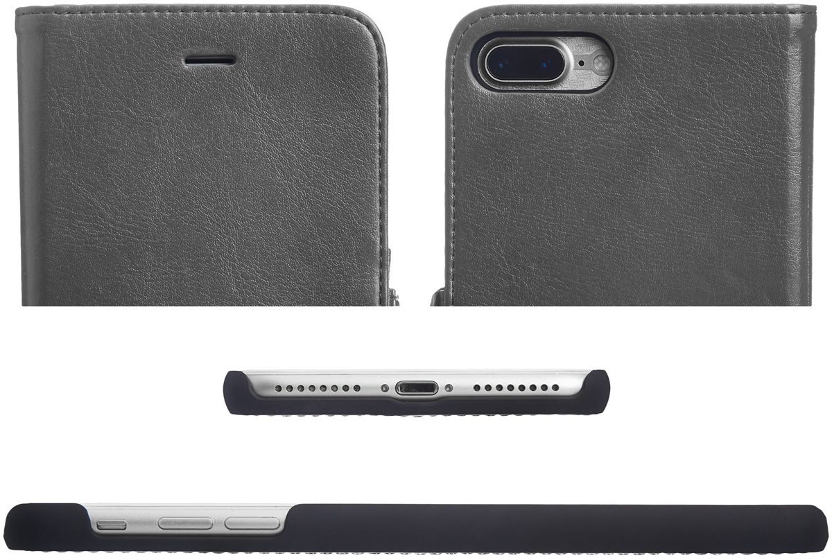 AmazonBasics 2-in-1 Faux Leather Case with Detachable Case for iPhone 7 Plus & 8 Plus, dark grey