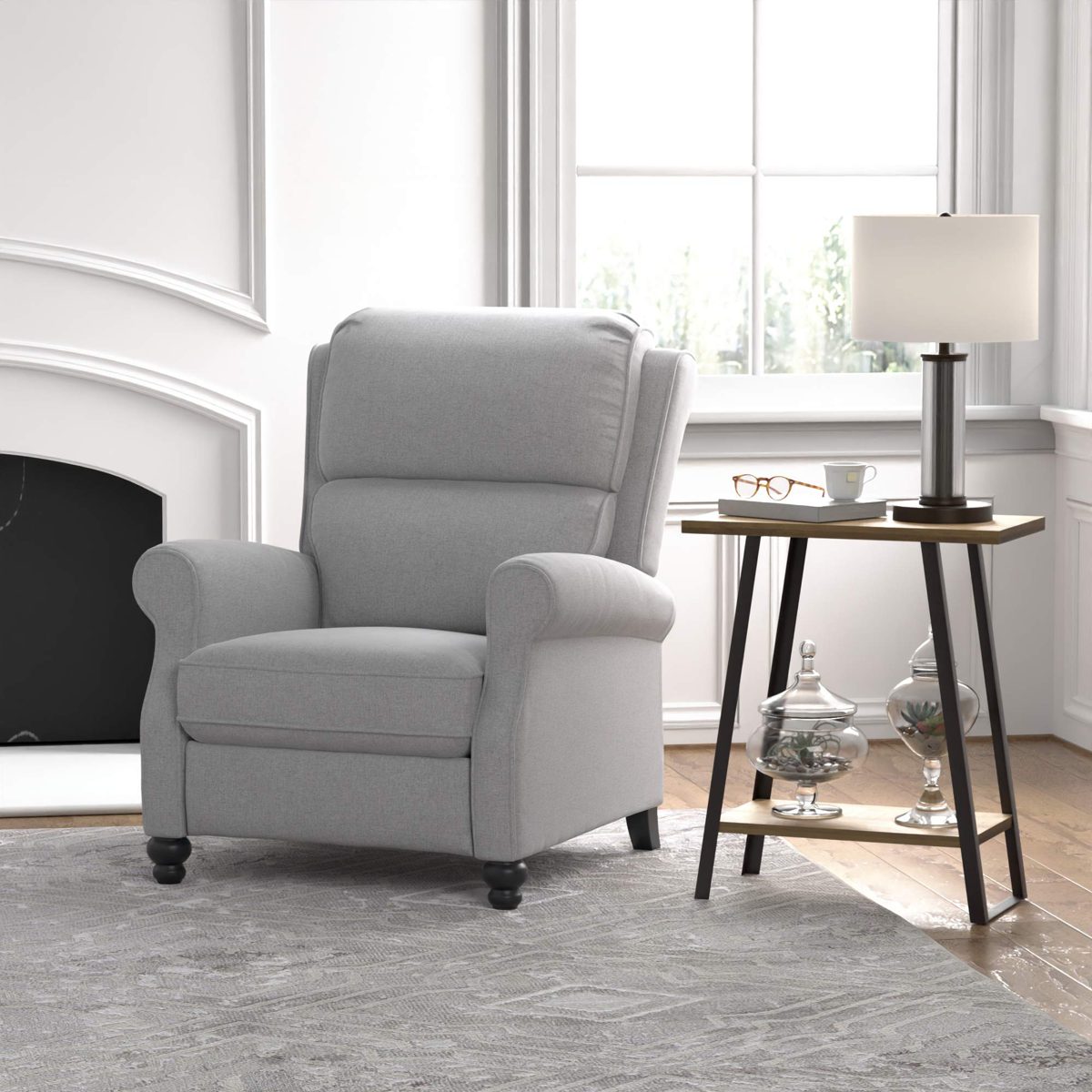 Amazon Brand – Ravenna Home Push-Back Recliner Living Room Chair, 33.9"W, Light Grey